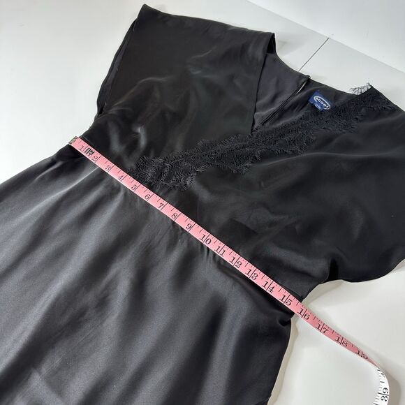 Scoop Satin Midi Dress Sz M Black Lace Trim Cocktail Whimsy Witchy Dark Romantic - Picture 10 of 16
